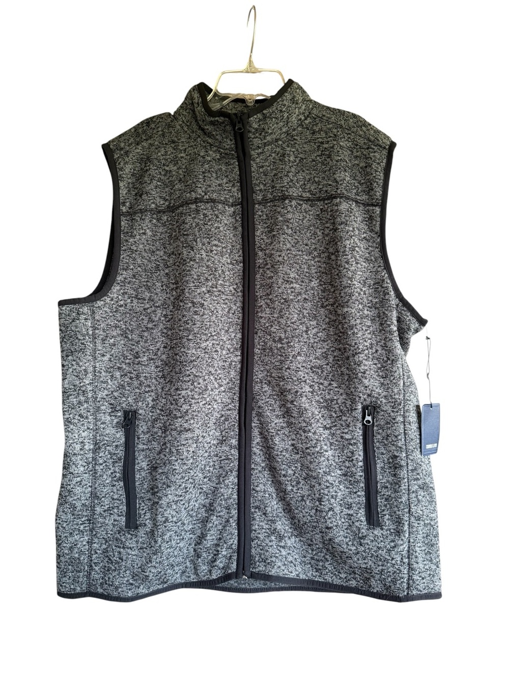 Crown & Ivy Men's Sweater Fleece Vest Black Heather Large NWT Full Zip